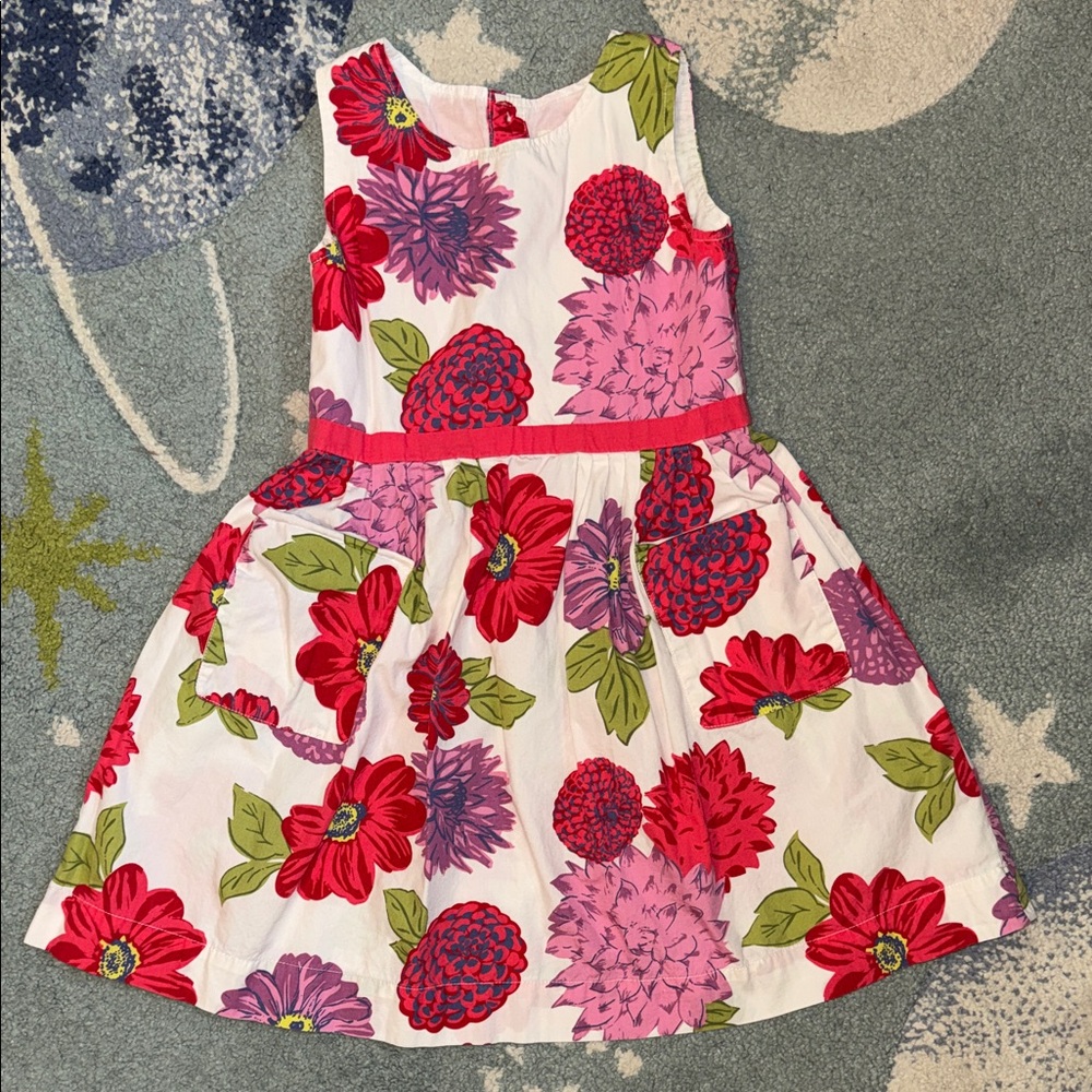 Boden Kids Dress - Pink and Red Dahlias 3-4Y